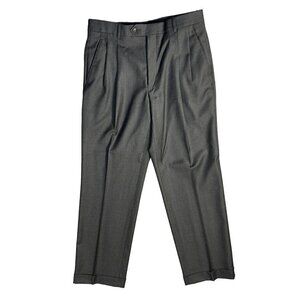 Joseph A. Banks Men's Wool Dress Pants Pleated Brown Taupe Check Size 33 Regular
